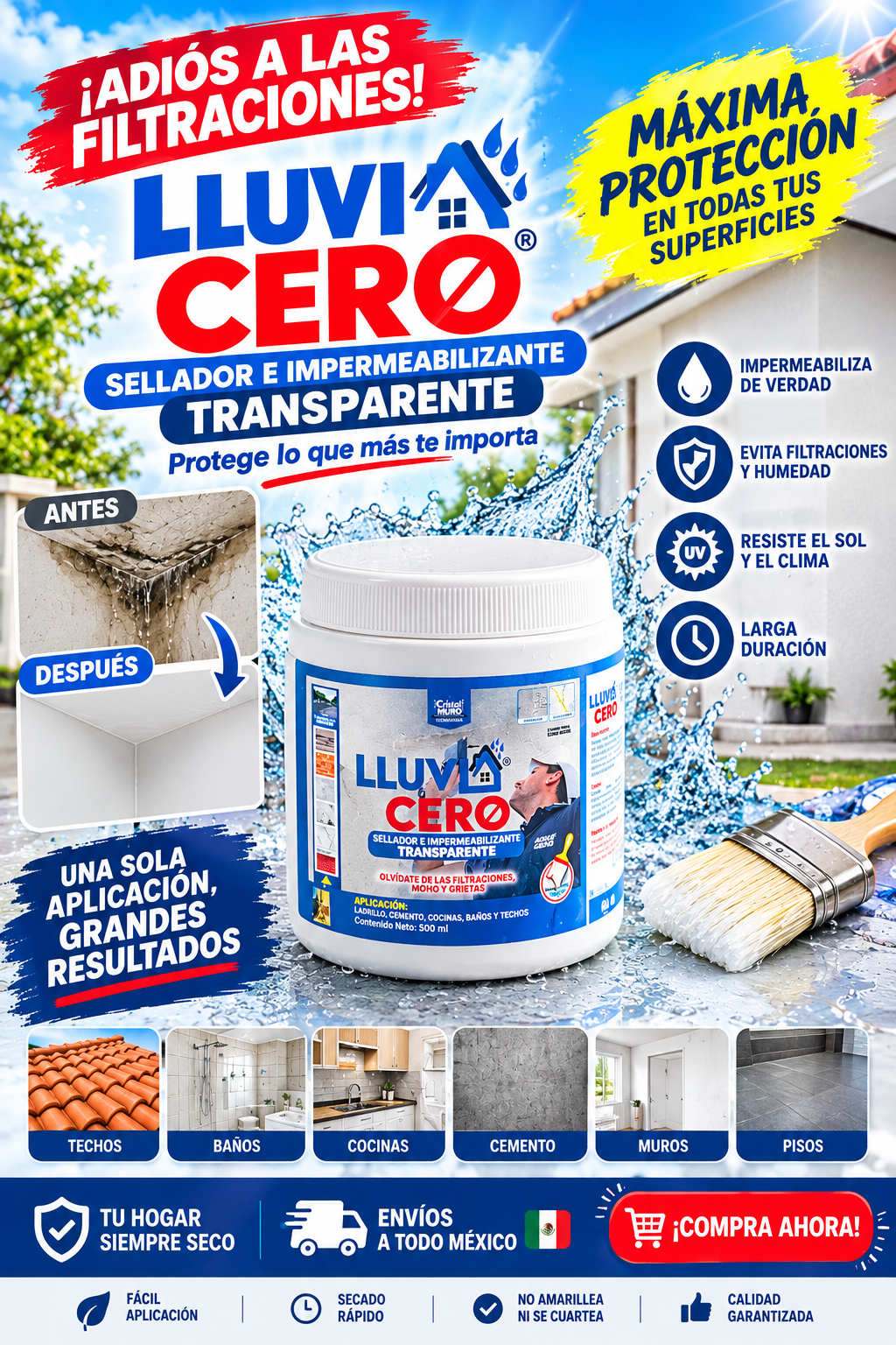 Lluvia Cero (500ml) Impermeabilizante✨Pare de gastar dinheiro pintando sem parar. Elimine a umidade de uma vez por todas!